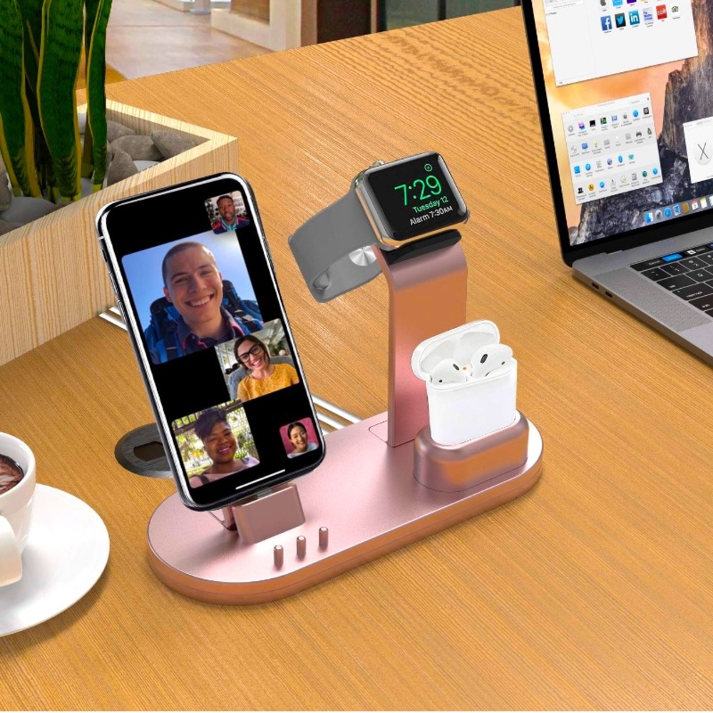 3-in-1 Rose Gold Apple Charging Station with Cables included!